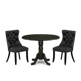 East West Furniture - 3 Piece Dining Table Set Contains a Round Kitchen Table with Dropleaf - Black