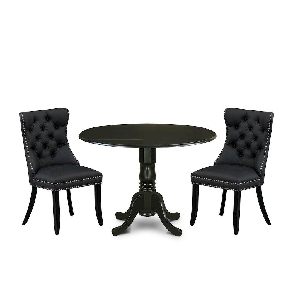 Front. East West Furniture - 3 Piece Dining Table Set Contains a Round Kitchen Table with Dropleaf - Black.