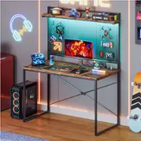 Bestier - 34inch Computer Desk with Hutch and Pegboard - Brown - Front_Zoom