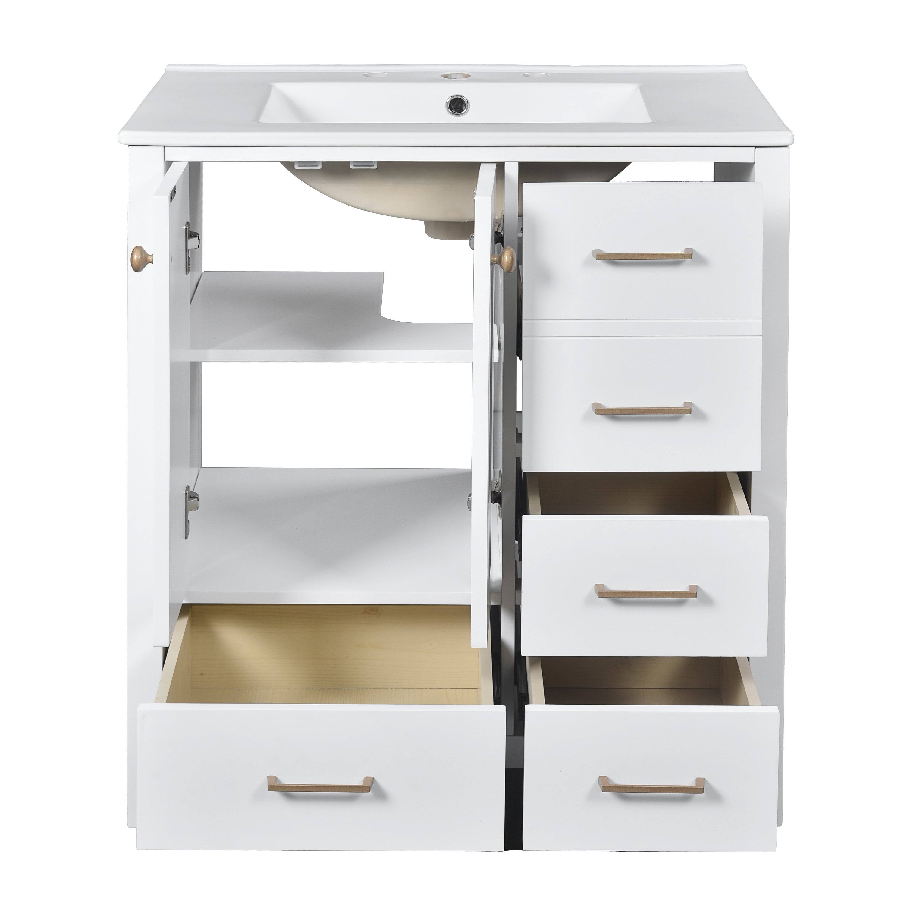 Alt View 9. Boyel Living - 30 Inch Modern Bathroom Vanity White with Ceramic Sink 4 Drawers 1 Cabinet - White.