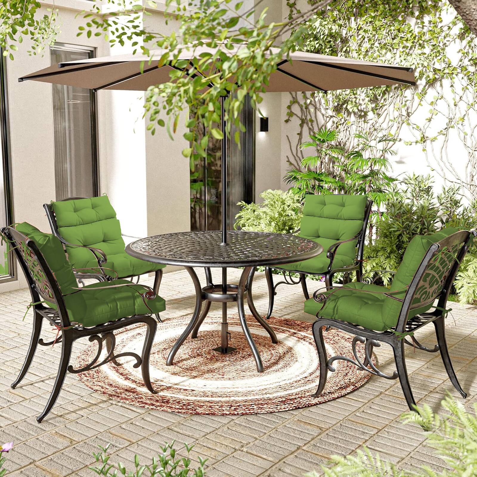 Alt View 1. Chateau Abodes - 2-Pack Outdoor High Back Chair Cushions, 44"x22"x4" Fade-Resistant Waterproof Tufted Pads with Ties - Green.