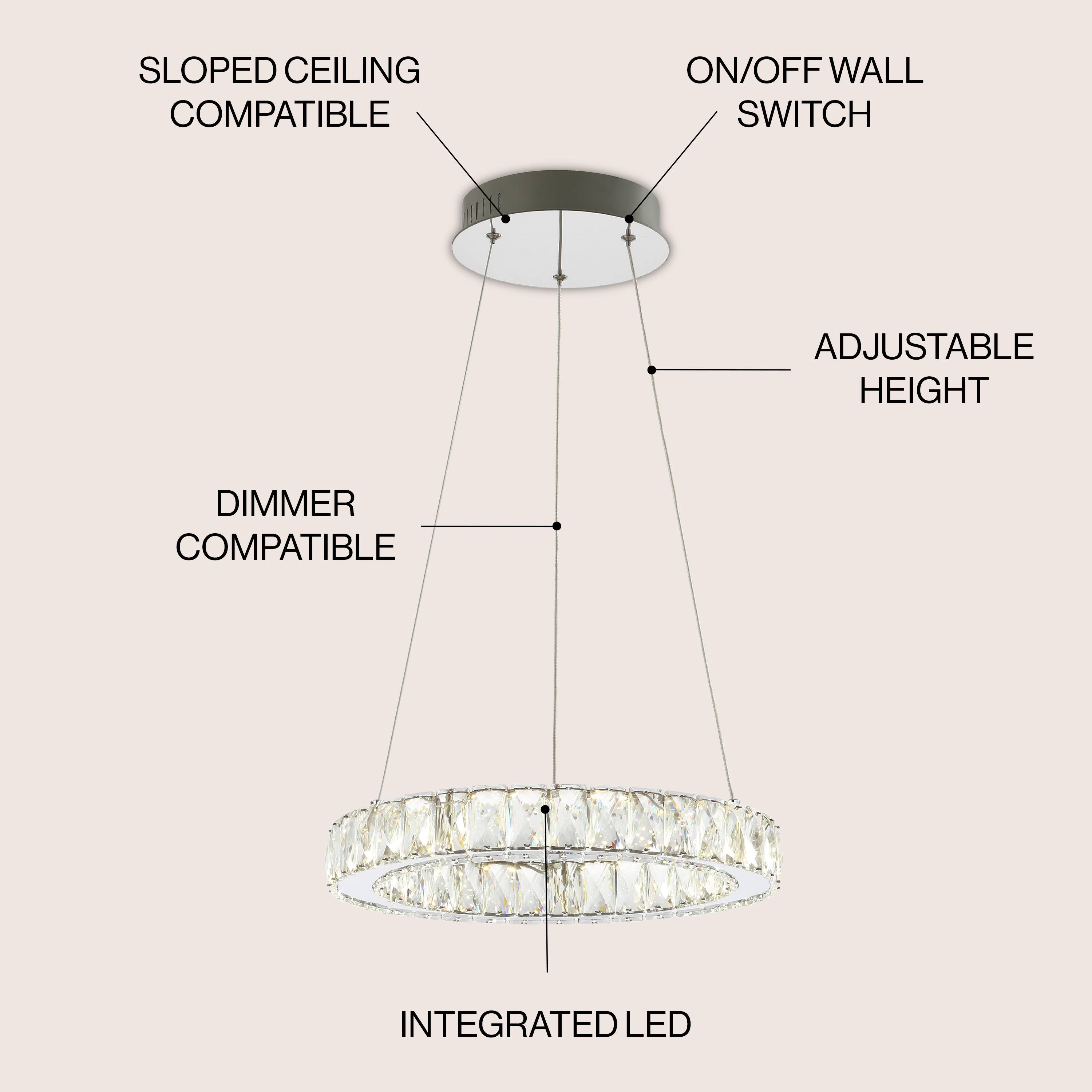 SLOPED CEILING COMPATIBLE  
ON/OFF WALL SWITCH  
ADJUSTABLE HEIGHT  
DIMMER COMPATIBLE  
INTEGRATED LED