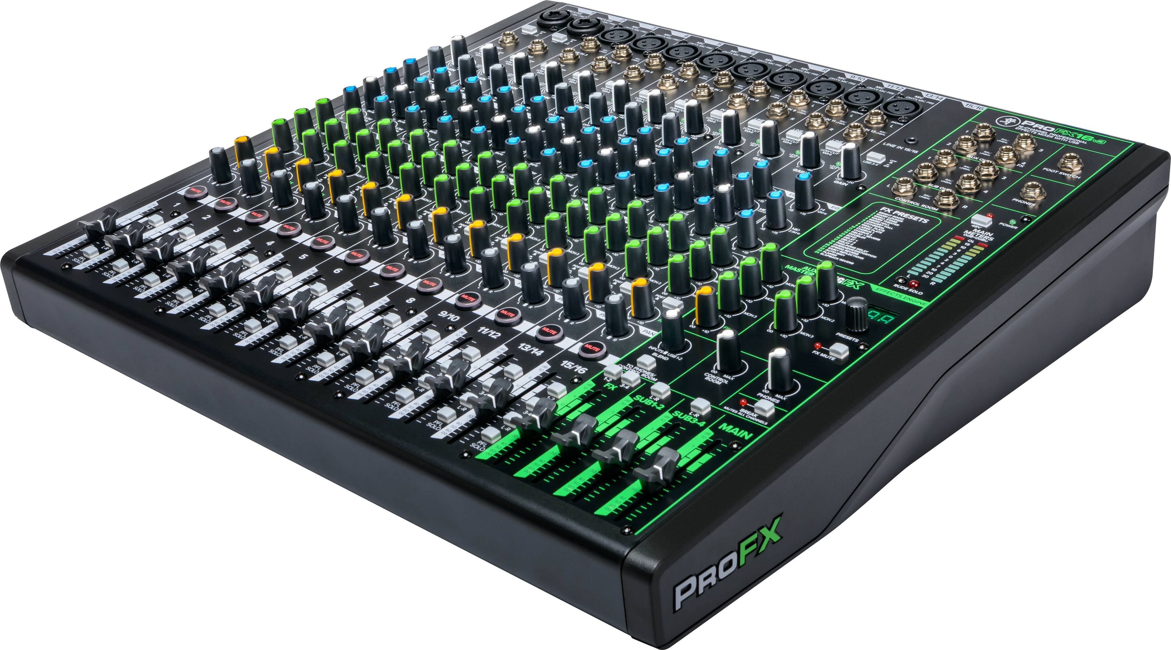 Angle. Mackie - ProFX16v3 Professional Effects Mixer with USB - Black.