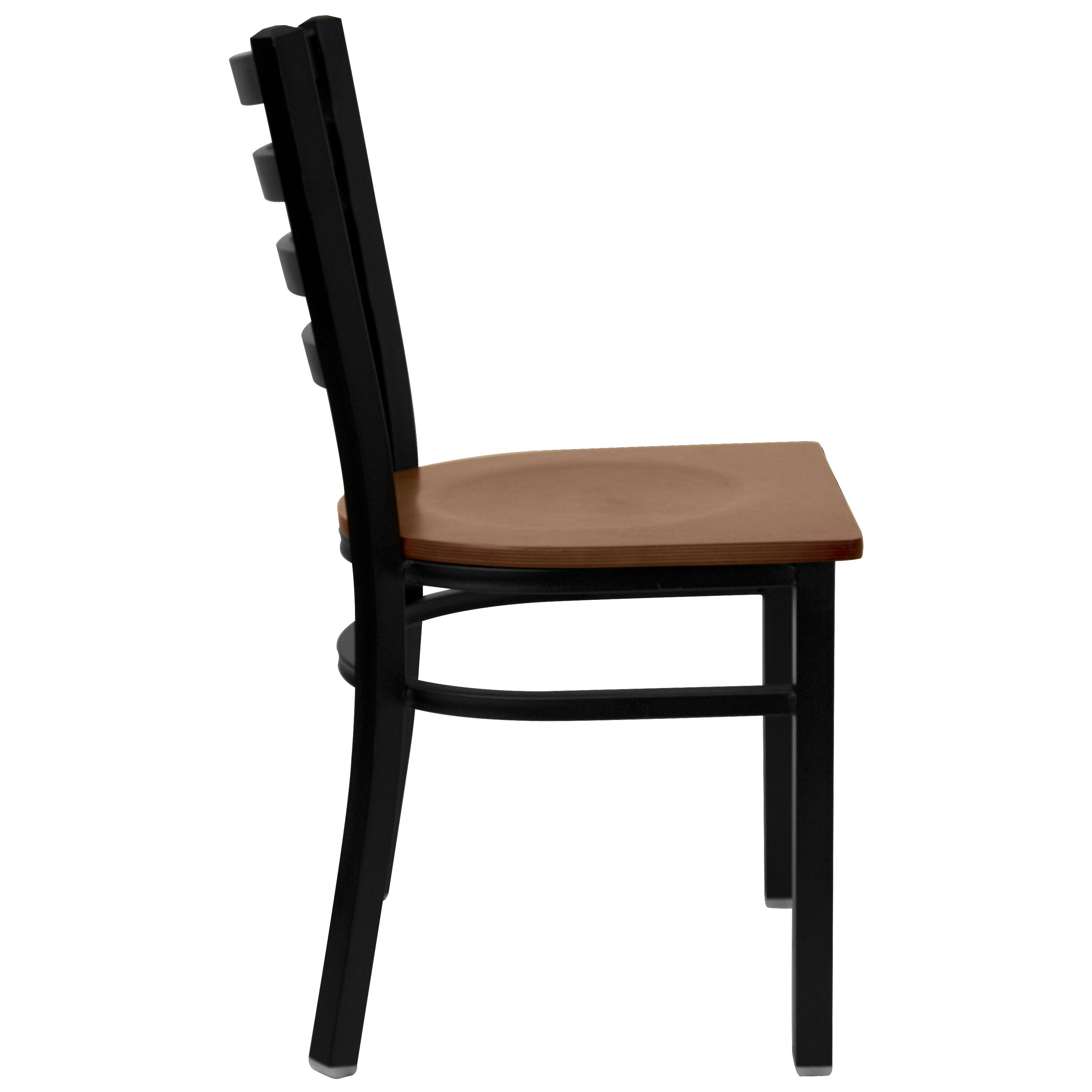 Alt View 6. Emma + Oliver - Ladder Back Metal Restaurant Dining Chair - Cherry Wood Seat/Black Metal Frame.