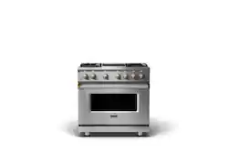Viking - 5.1 Cu. Ft. 36"W Freestanding LP Gas Sealed 4 Burner Range with Griddle - Stainless Steel w. Brushed Brass - Stainless Steel - Front_Zoom