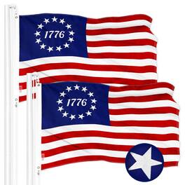 G128 - 2-Pack Betsy Ross 1776 Embroidered Flag, 2 x 3 ft, 300D Polyester, Brass Grommets - Assorted Colors