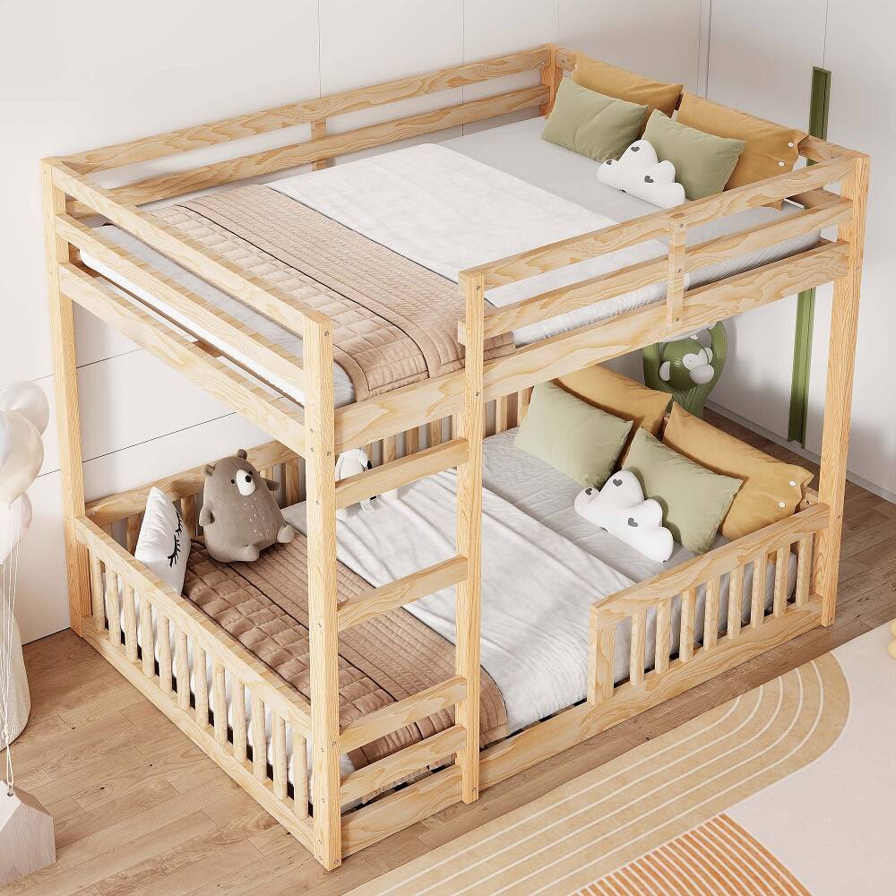 Left. Loheer - Loheer Full Over Full Bunk Bed Wood Natural Finish with Ladder Guardrails - Natural.