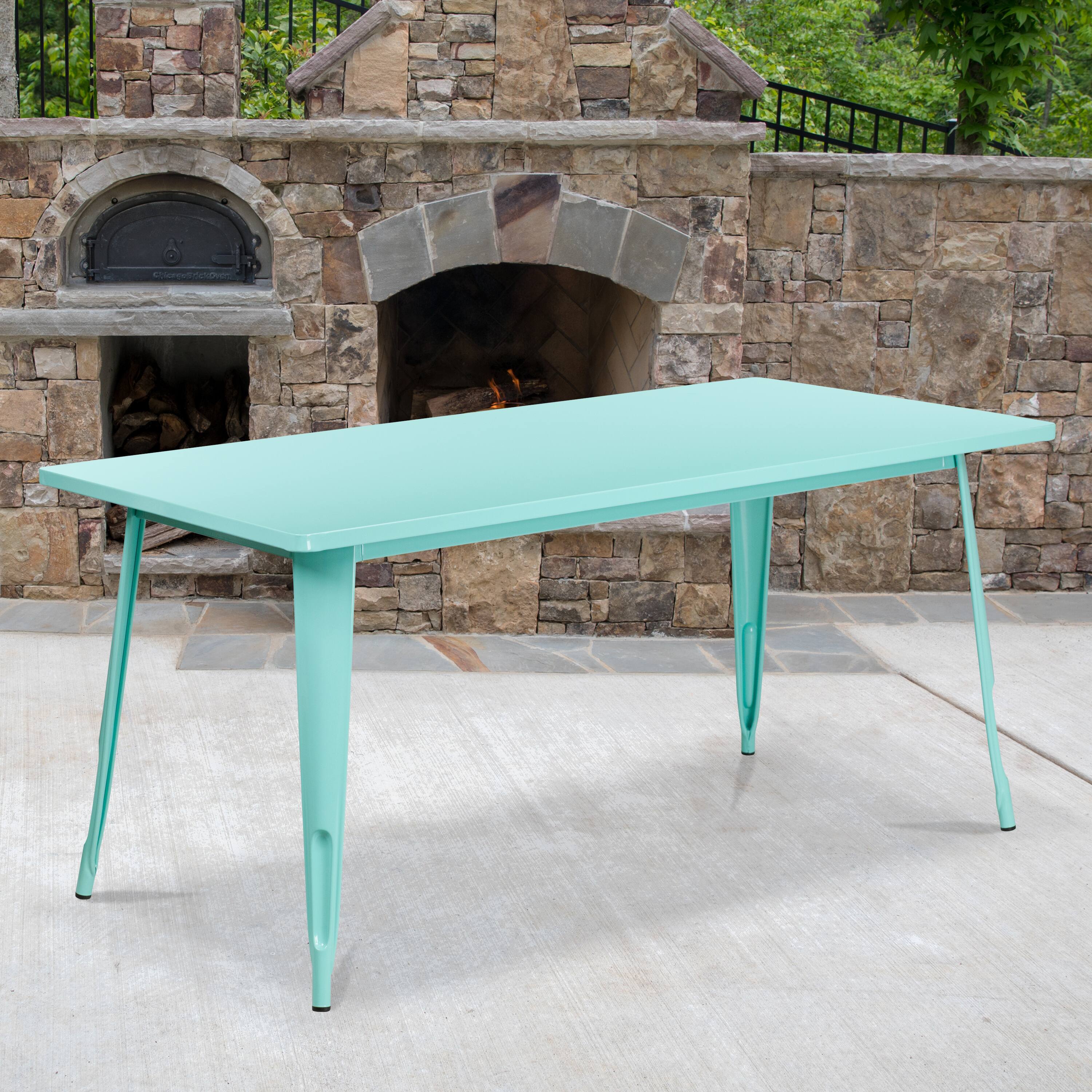 Alt View 1. Emma + Oliver - Commercial 31.5" x 63" Rectangular Colorful Metal Indoor-Outdoor Dining Table - Mint Green.