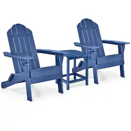 Gymax - 3 PCS Patio Folding Adirondack Chair Side Table Cup Holder HDPE - Navy