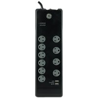 GE - Premium 10 Outlet/2 USB 3000 Joules Surge Protector - Black - Front_Zoom