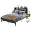 Alt View 2. Bestier - Bestier Queen Gaming Bed Frame Golden Stripe Headboard LED Nightstands with Charging Station - Black.
