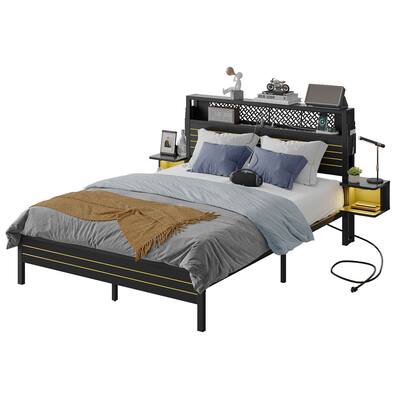 Bestier Queen Gaming Bed Frame Golden Stripe Headboard LED