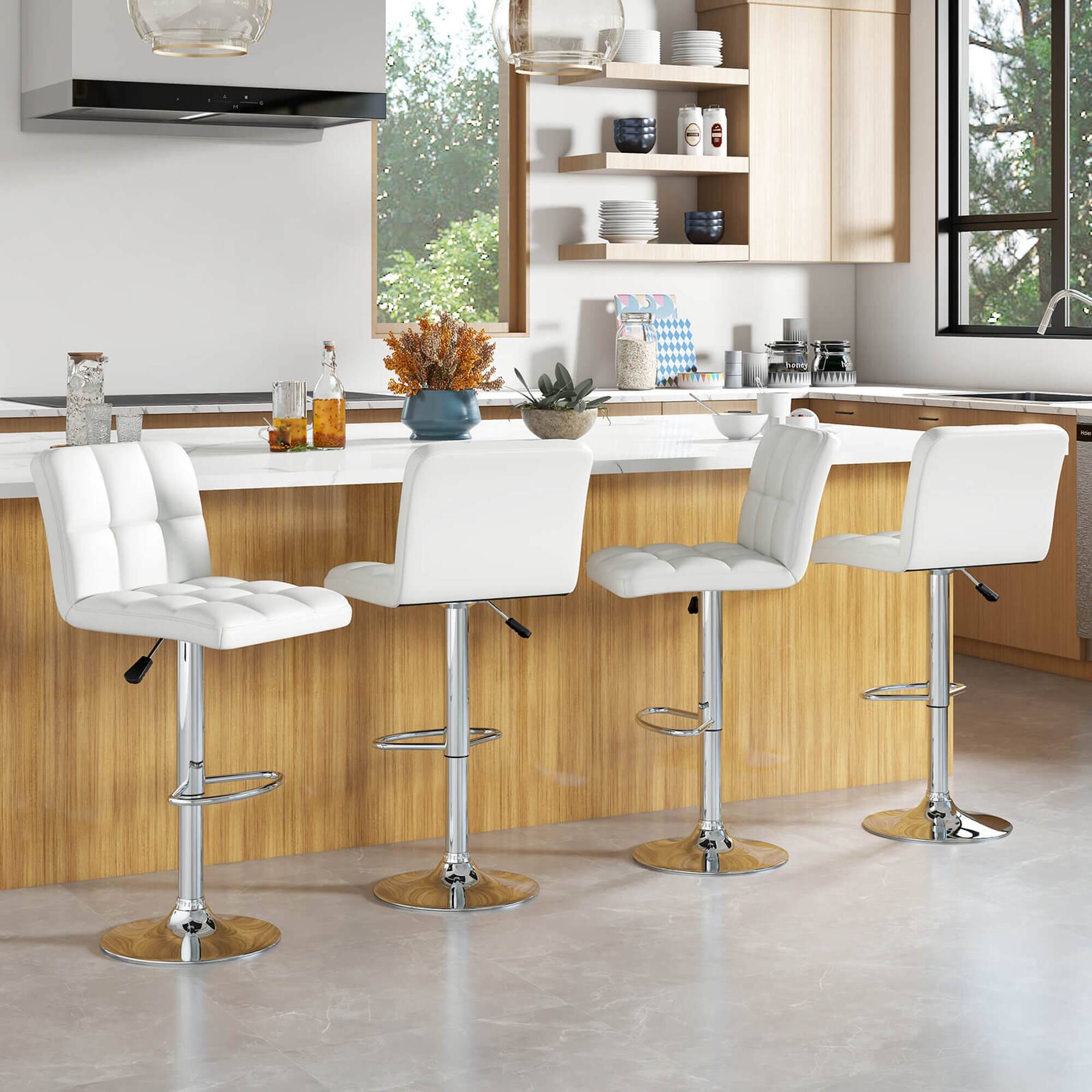 Alt View 4. Costway - Modern Swivel Bar Stools Set of 2 with Heavy-duty Metal Base & Footrest Back - White.