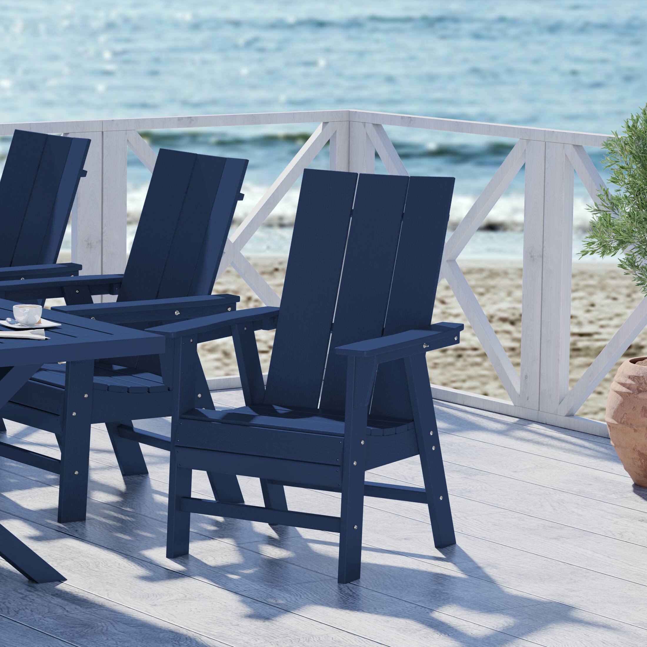 Angle. WestinTrends - WestinTrends Ashore Outdoor Patio HDPE Plastic Modern Adirondack Dining Chair - Navy Blue.