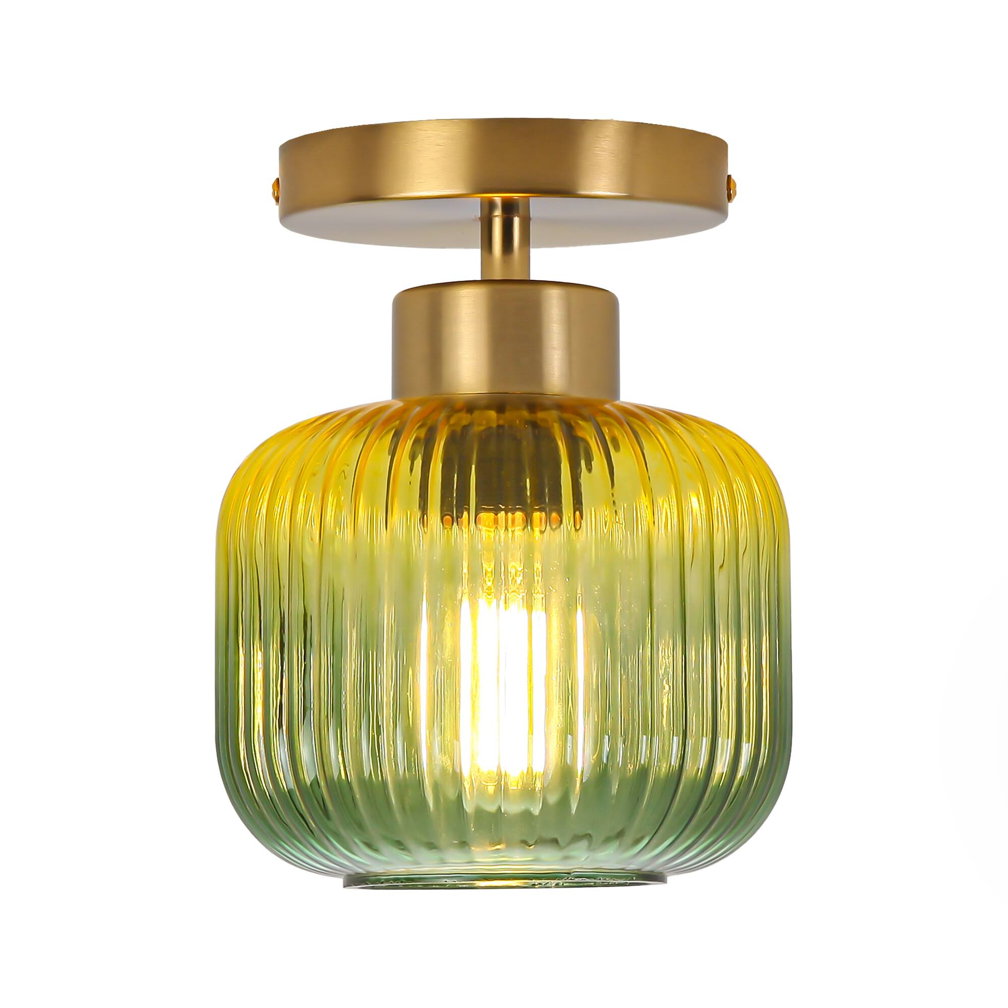 Alt View 2. Parrot Uncle - 6" Wide Vintage Gold Semi Flush Mount Ceiling Light with Green Glass - Gold.