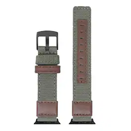 StrapsCo - Rugged Canvas Watch Band Strap For Apple Watch - 40mm/41mm/42mm (Standard) - Green & Brown (Silver Hardware)