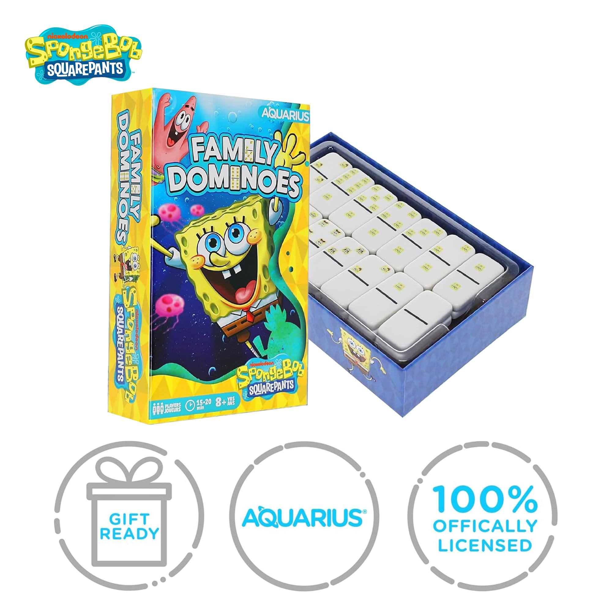 nicwelodeon SPonSeBOB SQUAREPANTS 00 AQUARIUS FAMILY DOMINOES FAMILY DOMINOES I int SQUAREPANTS ! PondeBo 2 15-20 8 + 1 SPOndeBO SQUAREPANTS F aNT FLAEE -l 00 JOUN GIFT READY 100% AQUARIUS OFFICIALLY LICENSED