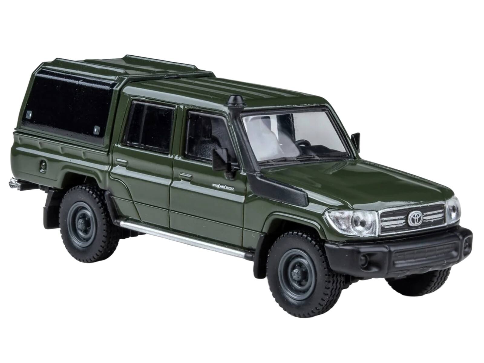 Alt View 3. Paragon - 2014 Toyota Land Cruiser LC 79 with Camper Shell Military Green 1/64 Diecast Model Car by Paragon.