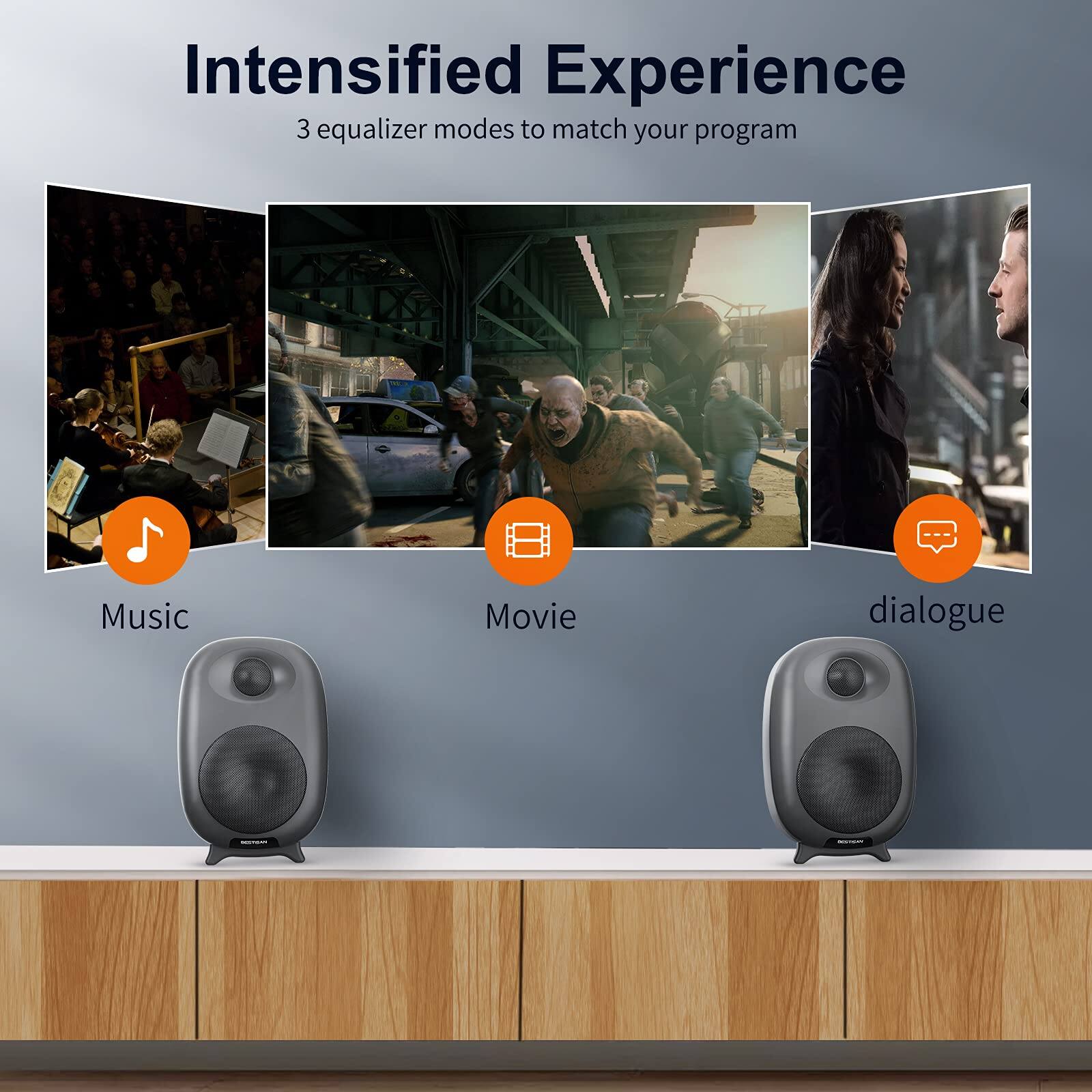 Intensified Experience  
3 equalizer modes to match your program  

Music  
Movie  
Dialogue