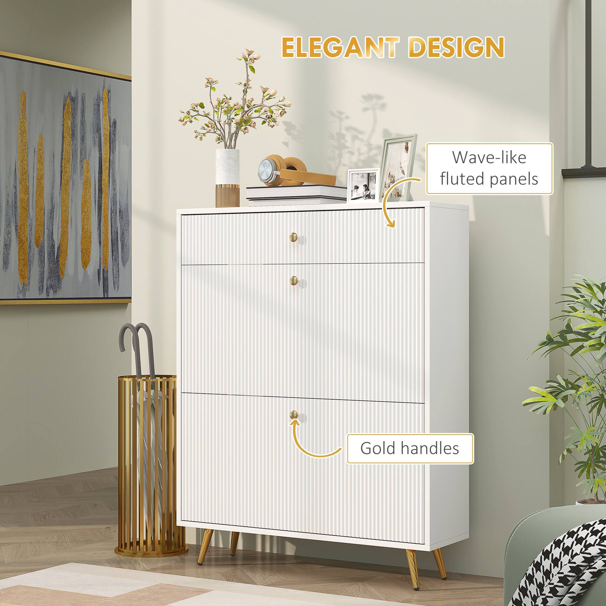 ELEGANT DESIGN

Wave-like fluted panels
Gold handles