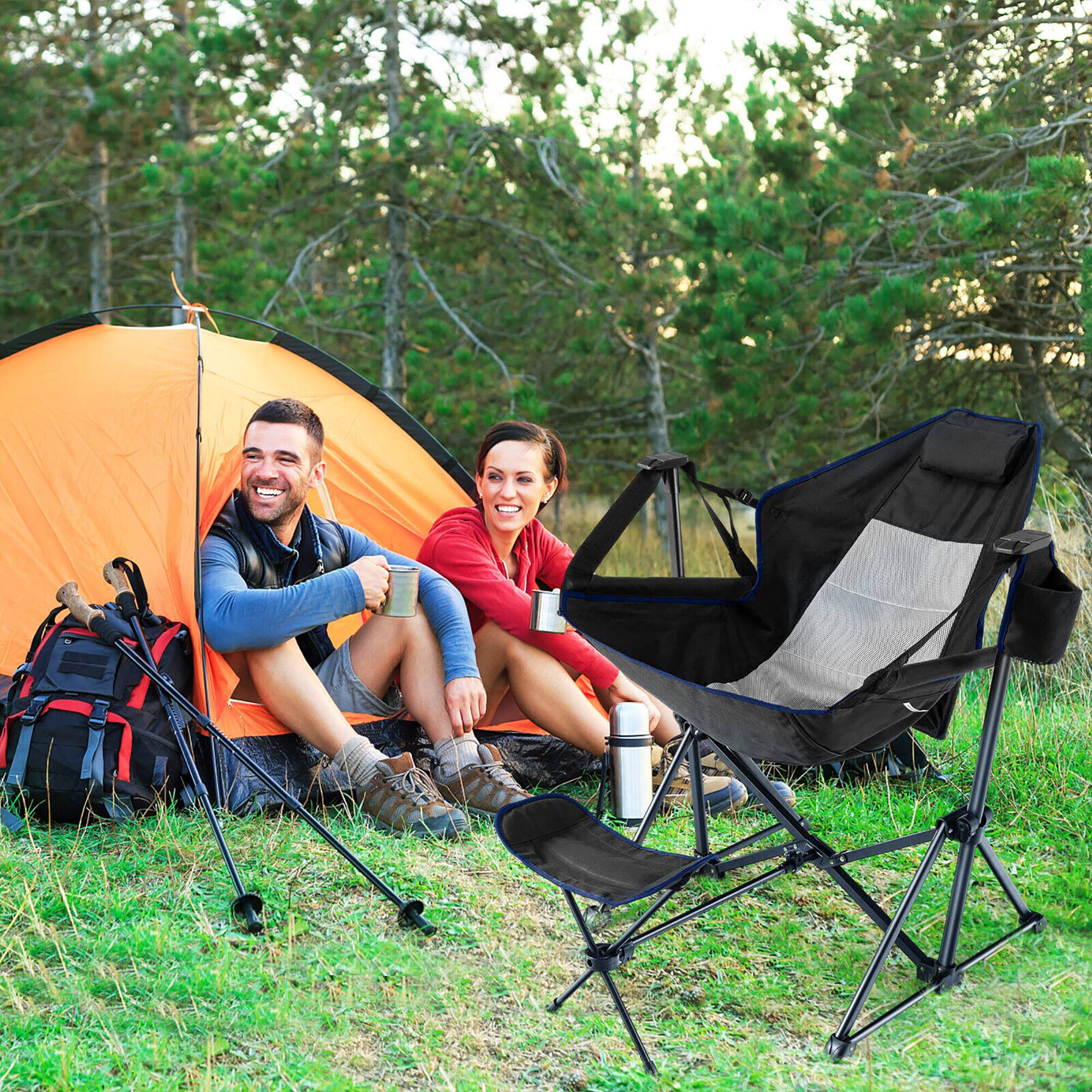 Alt View 3. Gymax - Gymax Hammock Camping Chair w/ Retractable Footrest & Carrying Bag for Camping Picnic Black - Black.