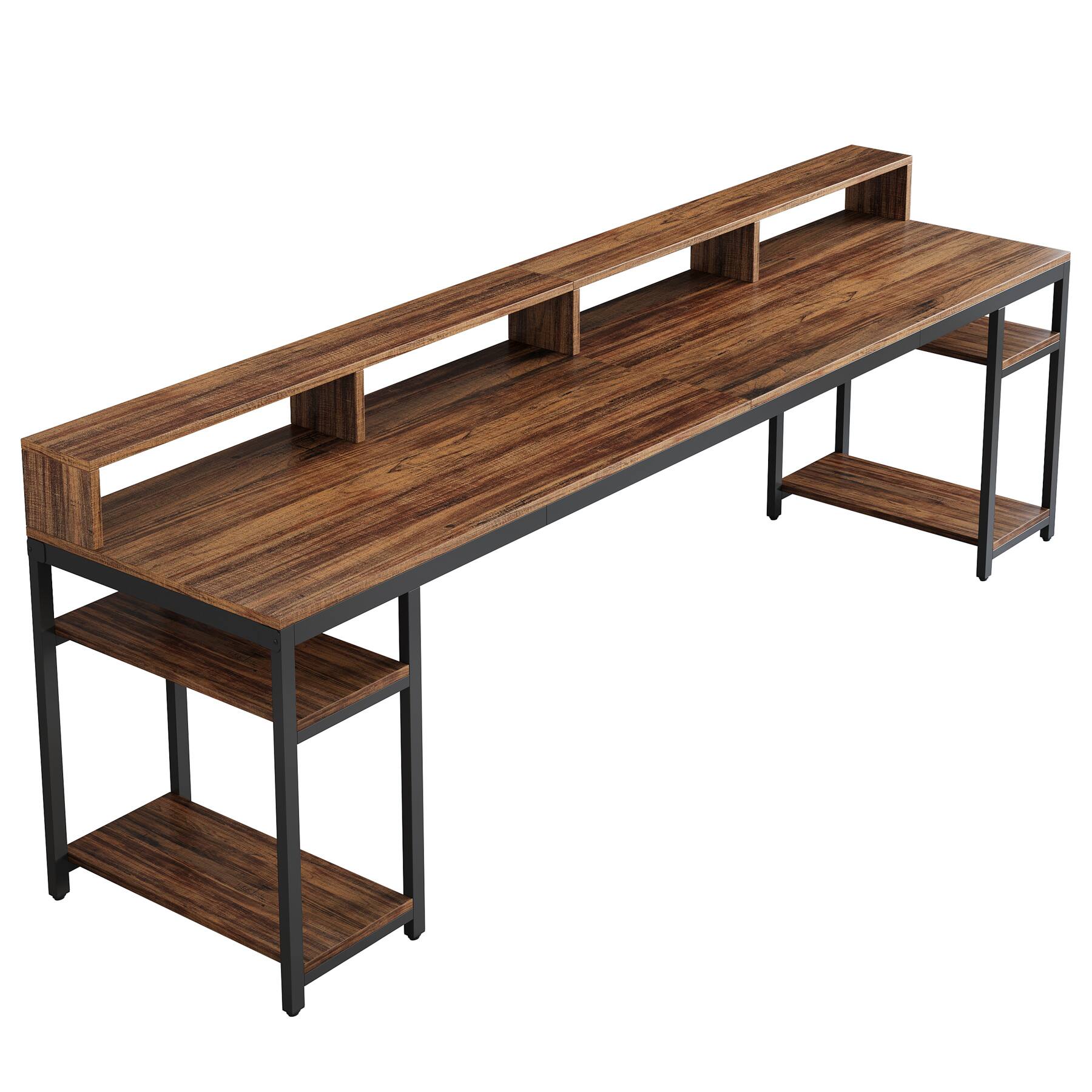 Back. APRILSOUL - 78in Two-Person Desk Extra Long Double Computer Office Workstation with Stylish X-Legs Industrial HomeOffice Table Brown - Brown+Black.