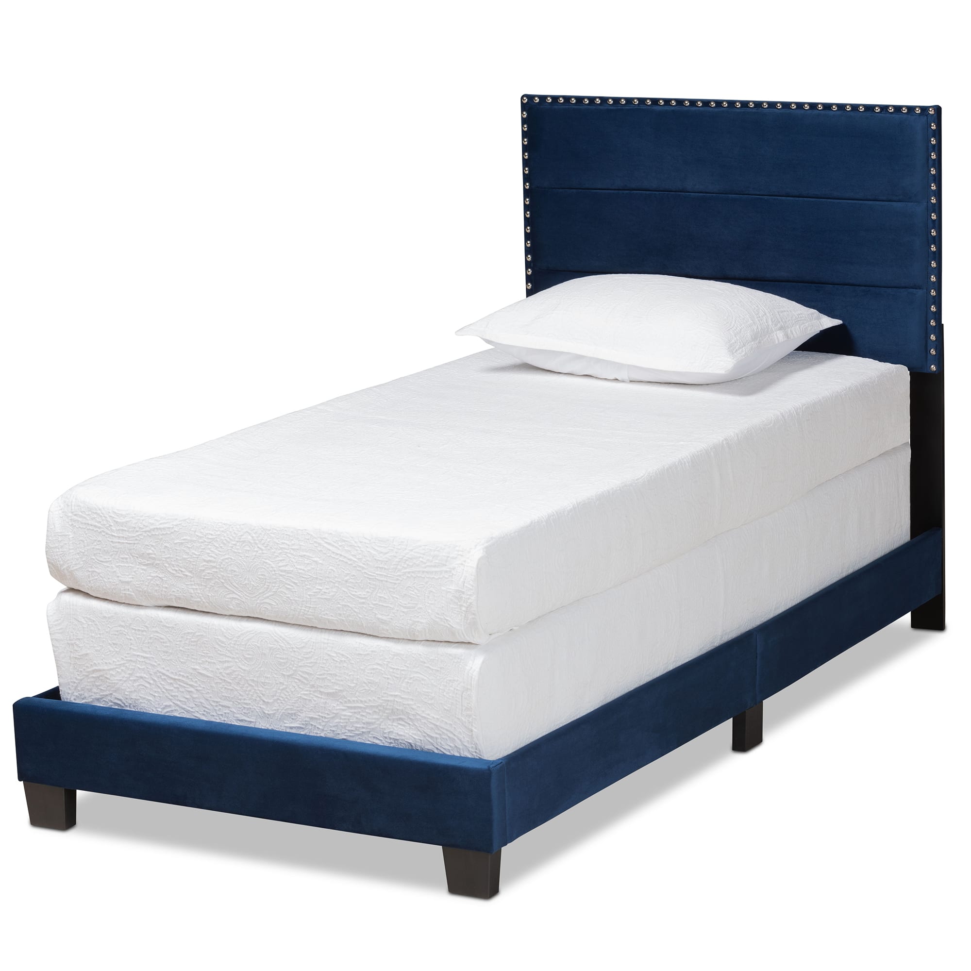Baxton Studio - Tamira Modern and Contemporary Glam Velvet Fabric Upholstered Twin Size Panel Bed - Navy Blue/Black