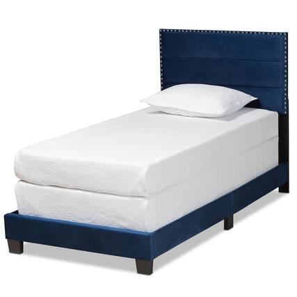 Front. Baxton Studio - Tamira Modern and Contemporary Glam Velvet Fabric Upholstered Twin Size Panel Bed - Navy Blue/Black.