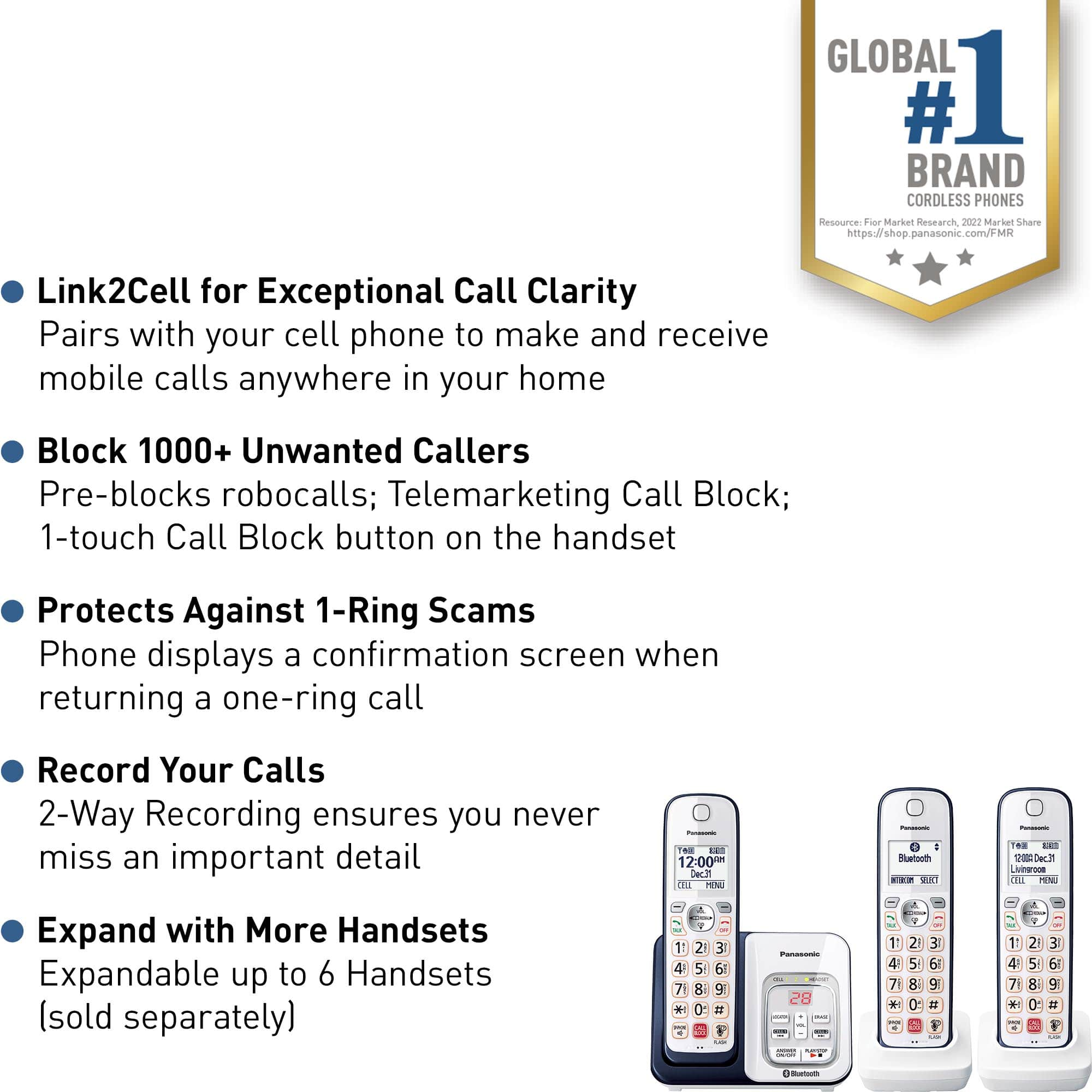 Panasonic – KX-TGD863A Link2Cell DECT 6.0 Expandable Cordless Phone System with Digital Answering System – White/Navy Blue Sansujyuku sansujyuku.com