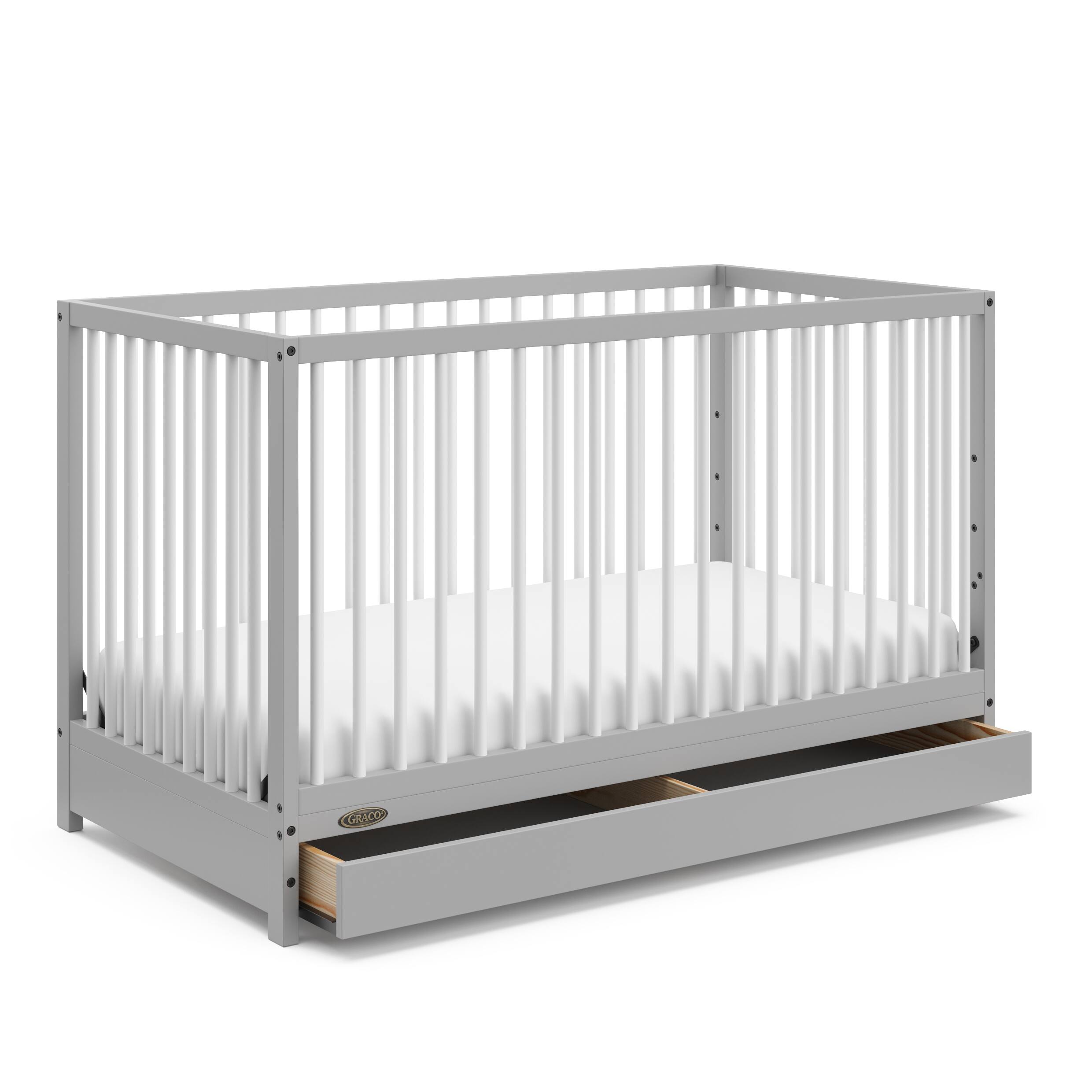 Front. Graco - Teddi 5-in-1 Convertible Crib with Drawer - Pebble Gray/White.