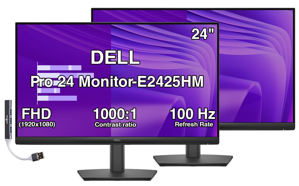 24" DELL Pro 24 Monitor-E2425HM  
FHD (1920x1080)  
1000:1 Contrast ratio  
100 Hz Refresh Rate  
DELL