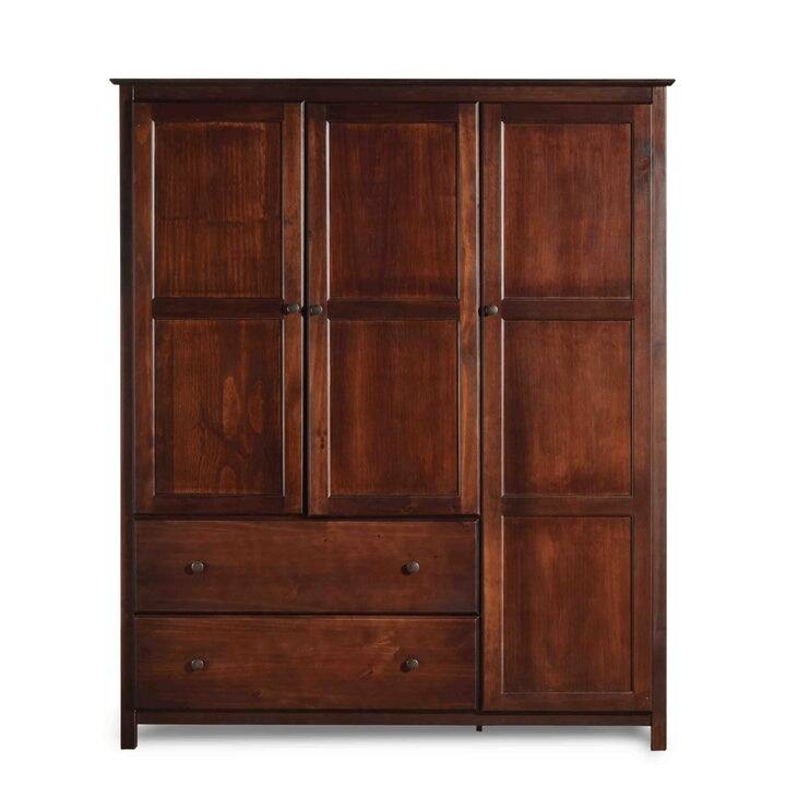 Left. SlickBlue - Wooden Bedroom Wardrobe – Armoire Cabinet with Spacious Storage - Cherry Brown.