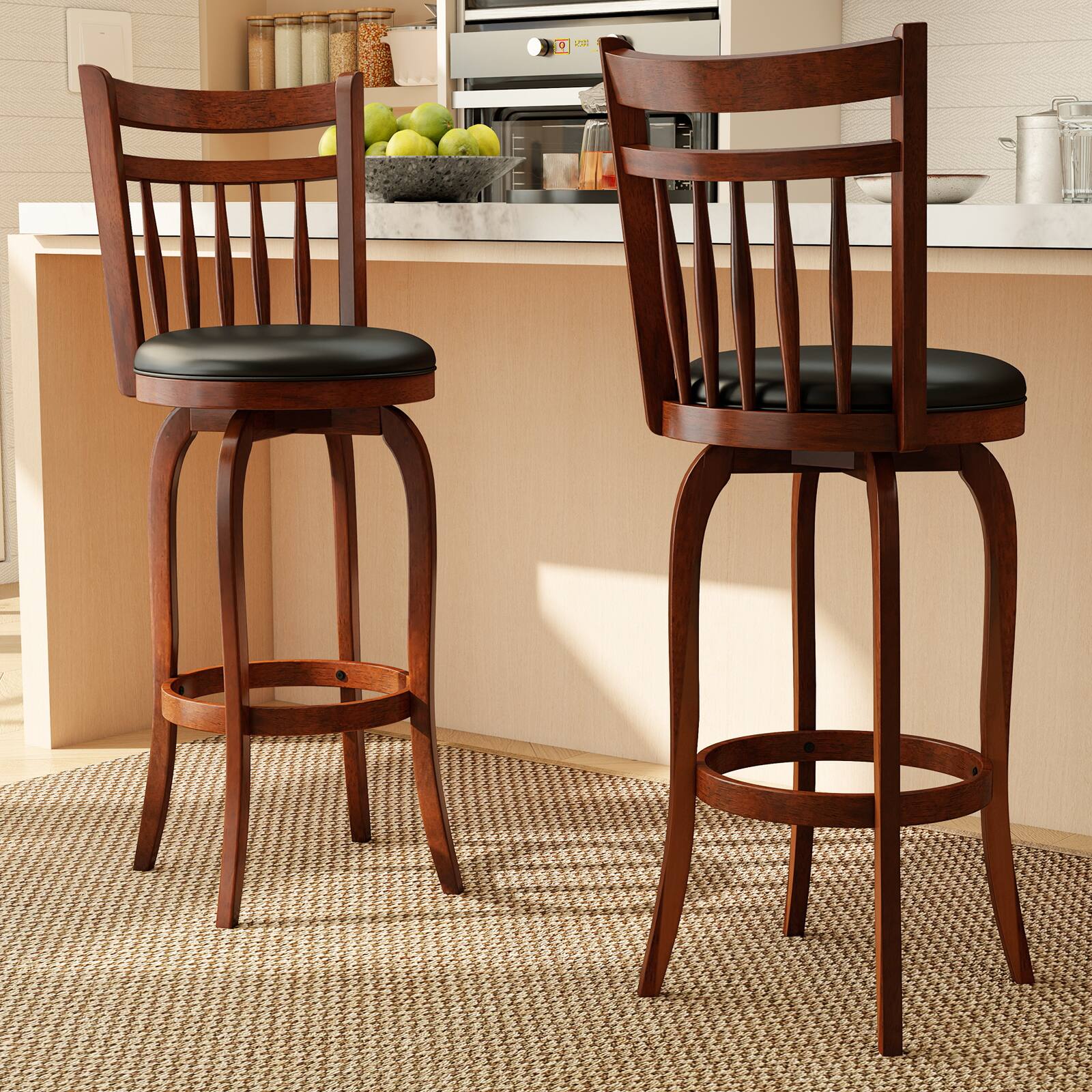 Alt View 1. Costway - Costway 30" Swivel Bar Stools Set of 2 with Backs, Solid Wood Legs & Footrest for Home Bar - Expresso.
