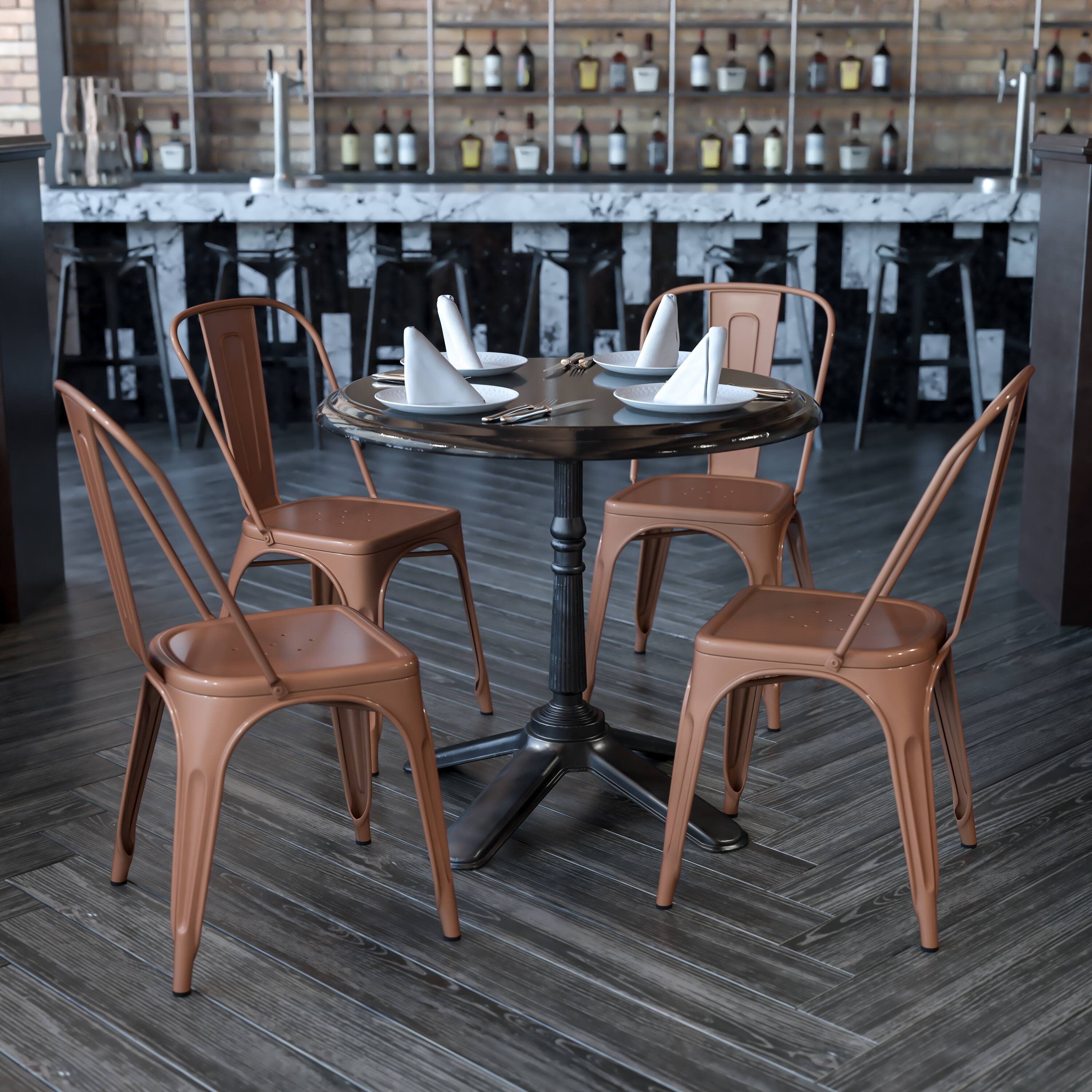 Alt View 2. Emma + Oliver - Commercial Grade 4 Pack Metal Indoor-Outdoor Stackable Chair - Copper.