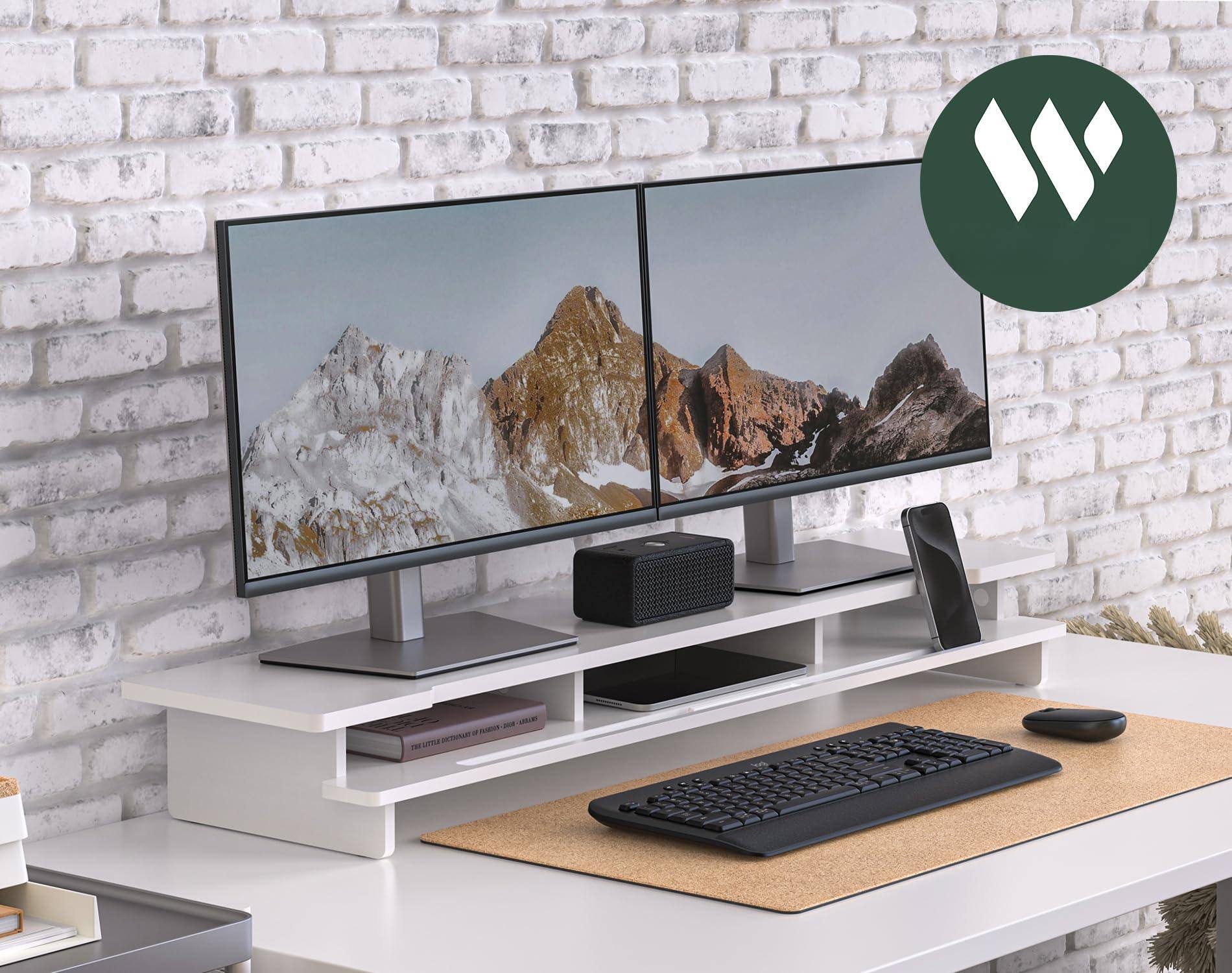 Alt View 1. ThinkLink Electronic - Monitor Stand Dual Riser Desk Wood Shelf Storage Organizer Phone Tablet Holder 42. High Quality - White 16.5 inch.