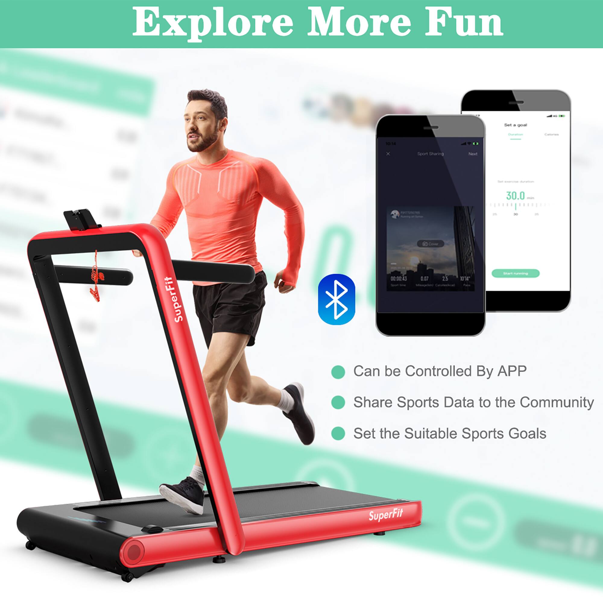 Explore More Fun - Spurt Sharing Net - 30.0 - Can be Controlled By APP - Share Sports Data to the Community - Set the Suitable Sports Goals - SuperFit