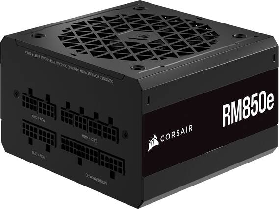 The text on the image is grouped and corrected as follows:
"CORSAIR RM850E PCle/CPU CPU: PCle PATA I SATA PCle/CPU CPU I PCle RM850e CORSAIR MOTHERBOARD"