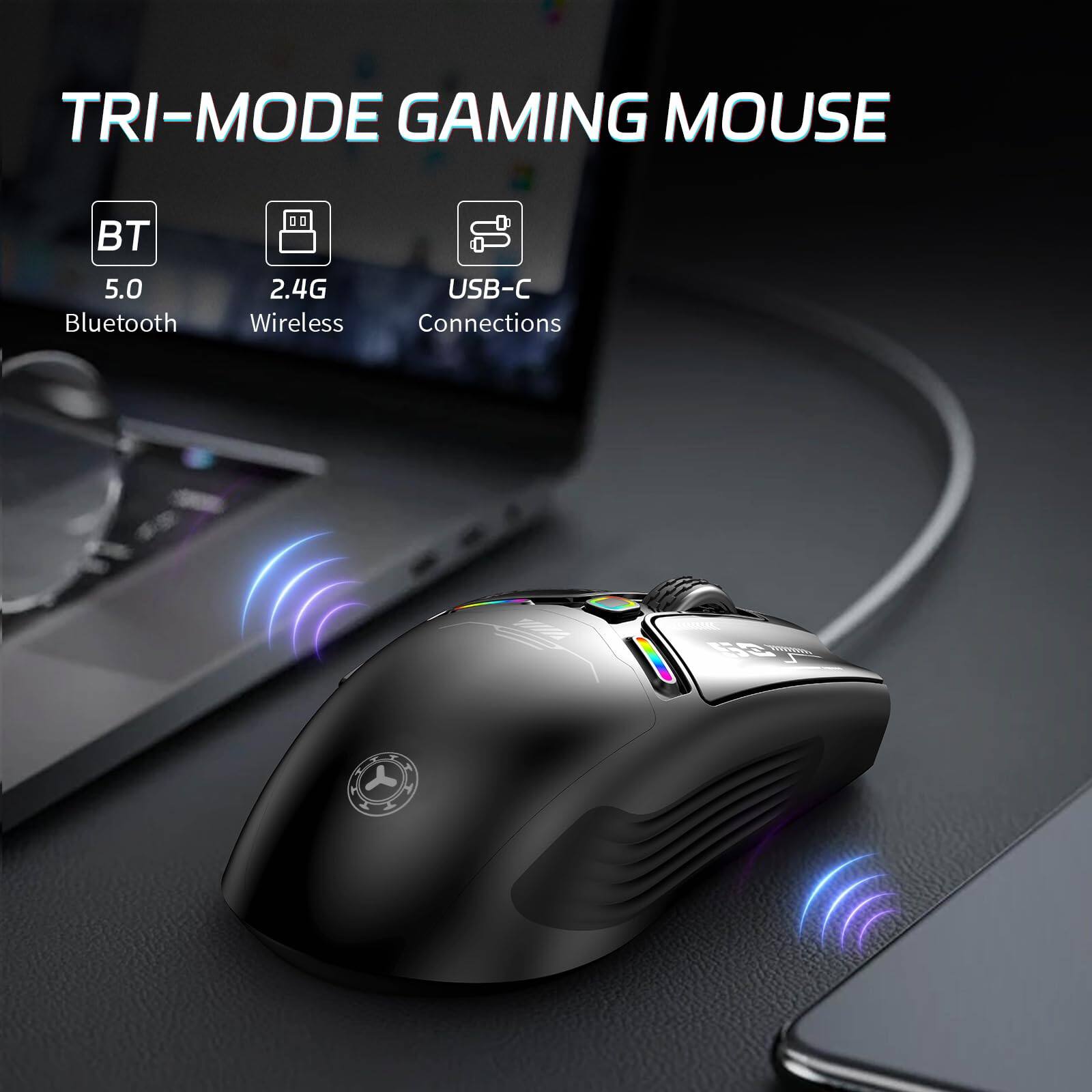 TRI-MODE GAMING MOUSE

- BT 5.0 Bluetooth
- 2.4G Wireless
- USB-C Connections