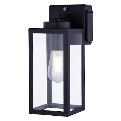 Front. Dual - Dualux Textured Black Black Dusk to Dawn LED Porch Light.
