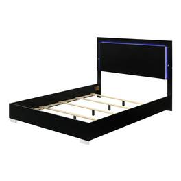 Manhattan Lane - Suni King Size Bed w LED Headboard, Piano Black Wood Frame - Piano Black, Chrome Silver