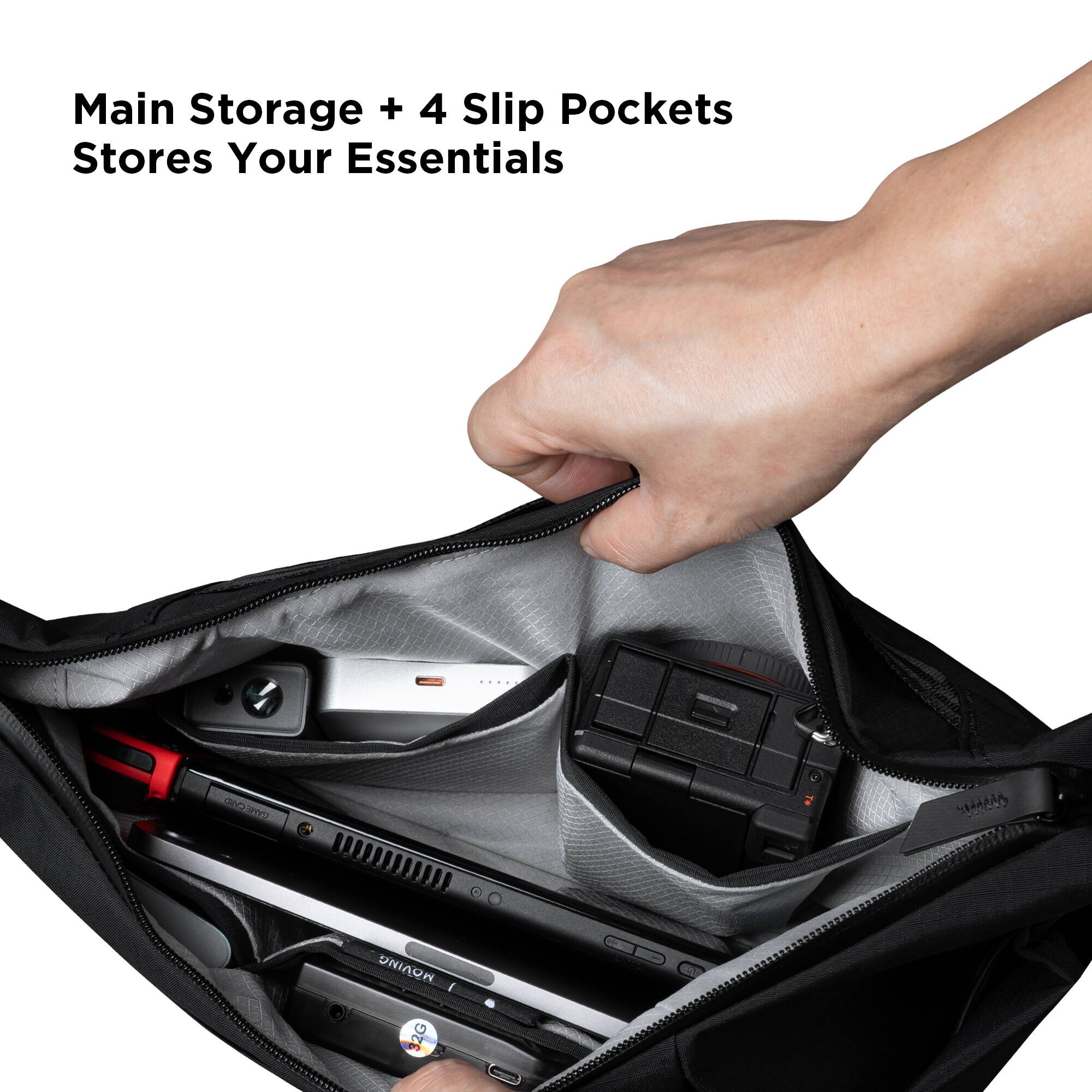 Main Storage + 4 Slip Pockets Stores Your Essentials