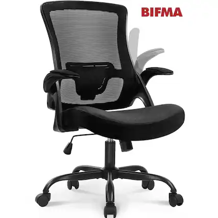 Front. Neo Chair - Office Chair High Back Desk Mesh Chair Comfy Computer Seat with Adjustable Ergonomic Lumbar Rolling Flip-up Armrests - Steel Base-Black.