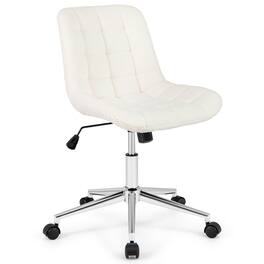 Costway - Upholstered Armless Office Chair with Adjustable Height & Wheels for Small Spaces - White