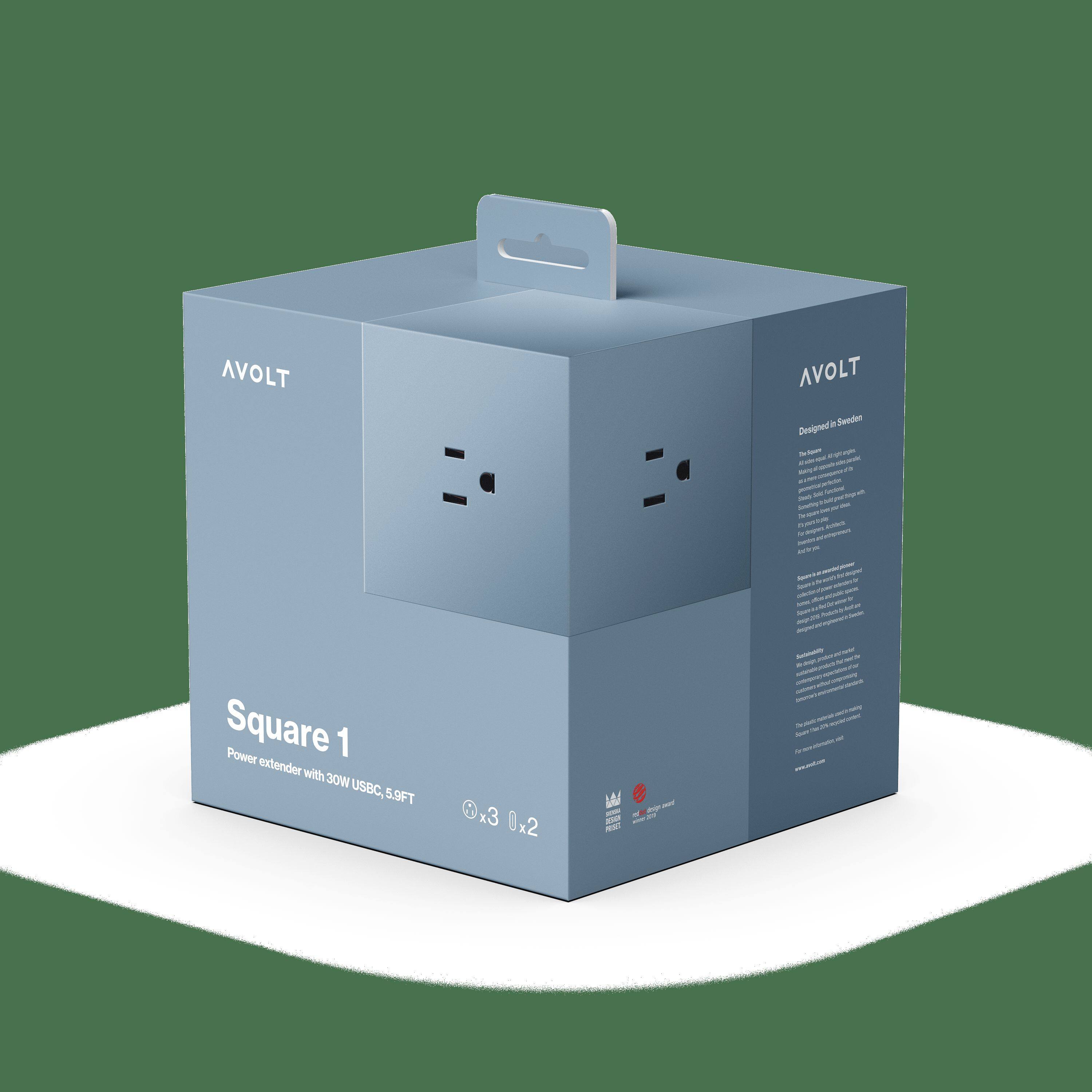 AVOLT  
Designed in Sweden  

Square 1  
Power extender with 30W USB-C, 5.9FT  

3 x USB-C  
2 x UK  

Designed in Sweden
