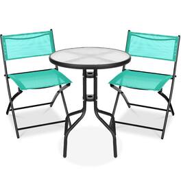 Best Choice Products - 3-Piece Patio Bistro Dining Furniture Set w/ Glass Tabletop, Folding Chairs - Mint