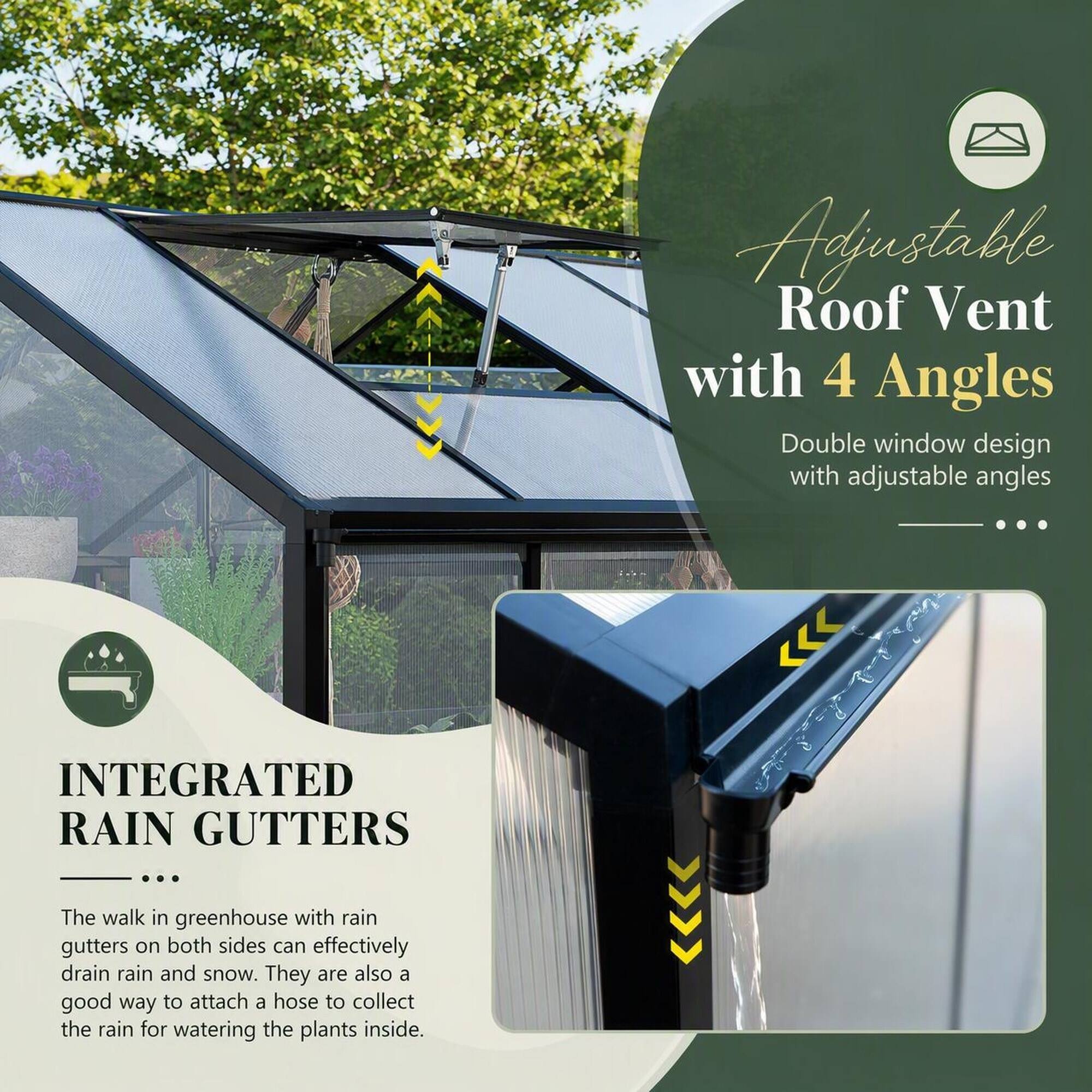 RYHNUYNE 6x8 ft Walk in Greenhouse, Polycarbonate Panels, Aluminum ...