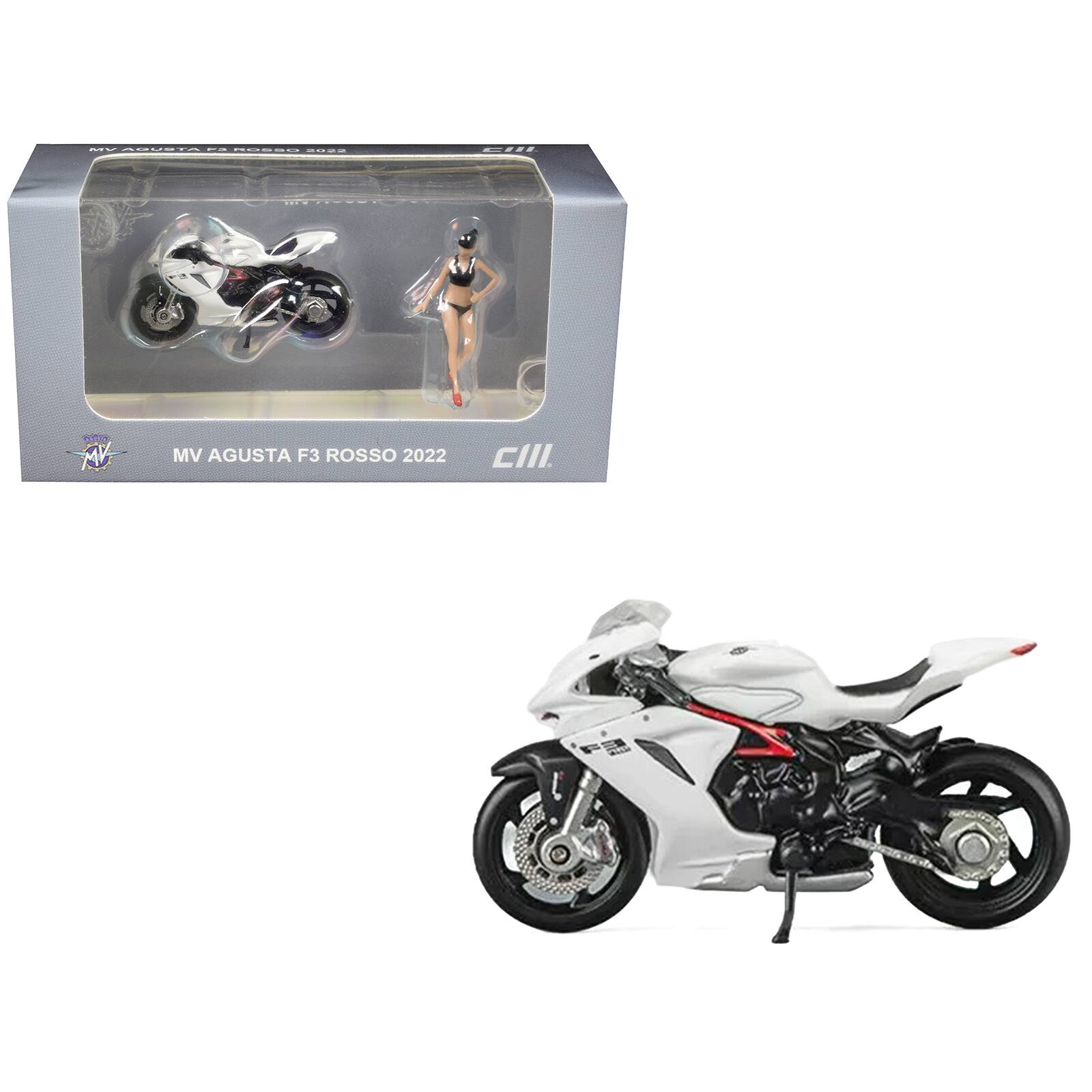 2022 MV Agusta F3 Rosso Motorcycle White with Figure 1/64 Diecast Model ...