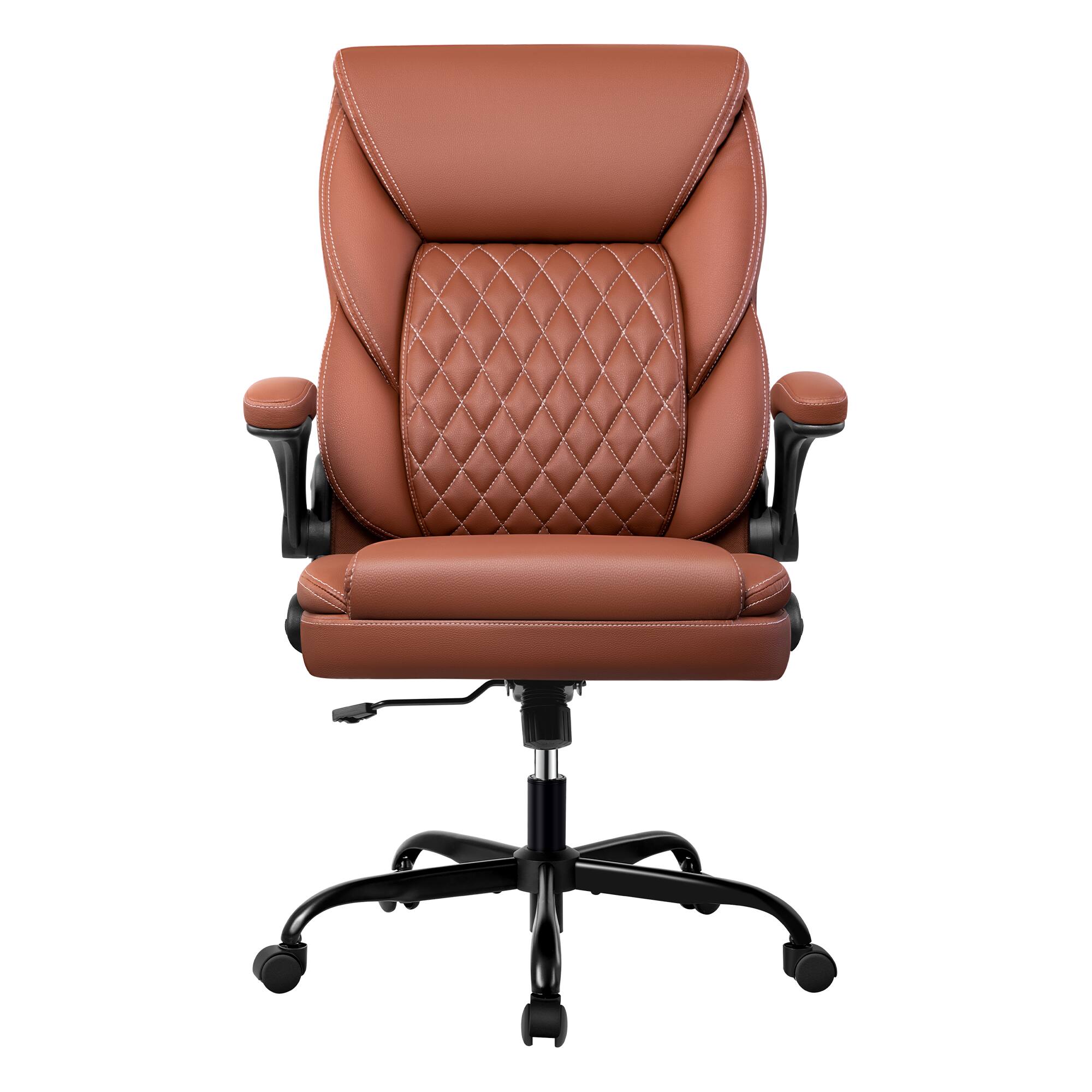 Angle. Brick Attic - Ergonomic Leather Office Chair with Adjustable Flip-Up Arms,Lumbar Support,Swivel & Rocking, Home Desk Chair - Brown.