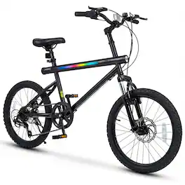 Costway - 6-Speed Commuter Bicycle,20 LED-lit Hybrid Bike with Stereo Speakers,2 Disc Brakes - Black