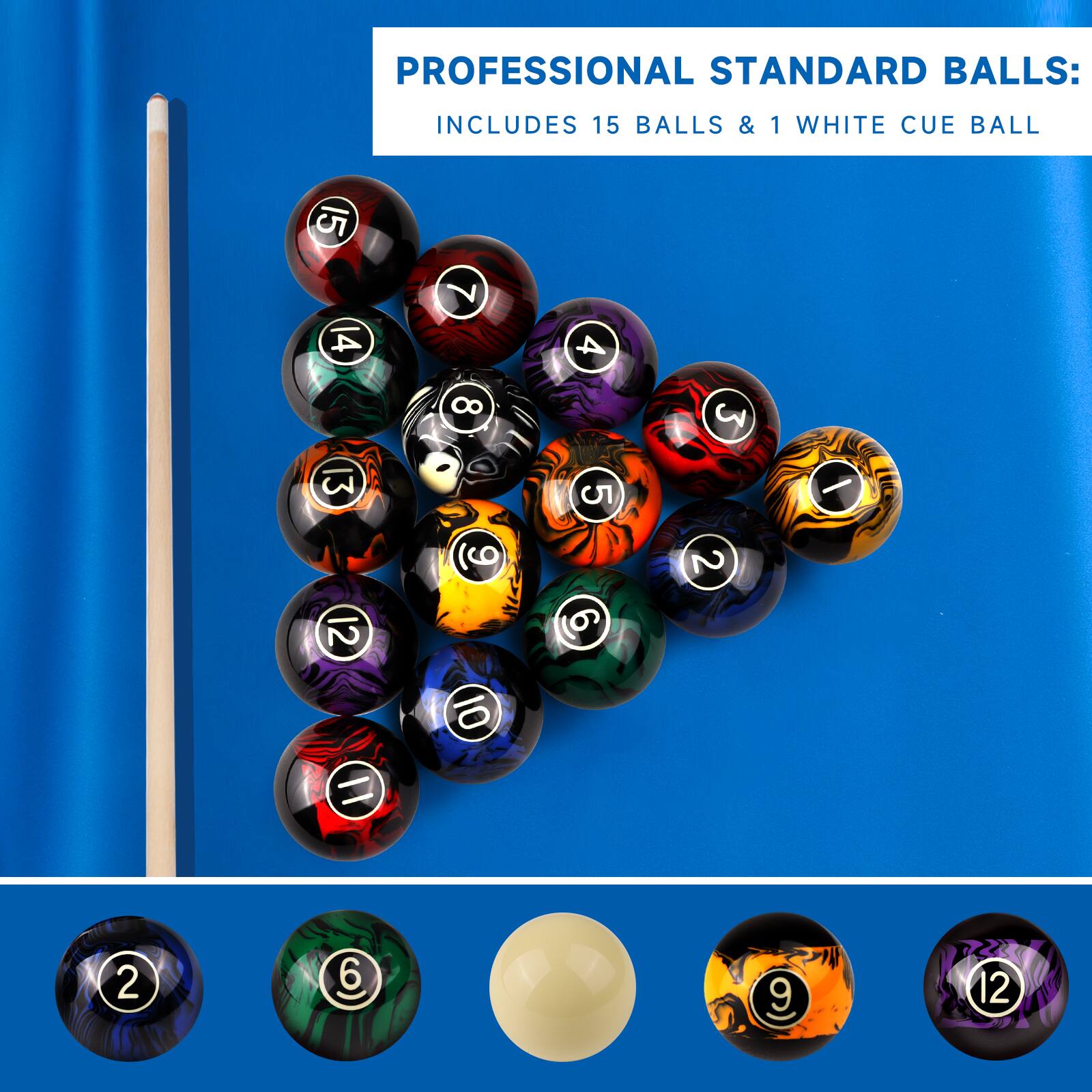 PROFESSIONAL STANDARD BALLS: INCLUDES 15 BALLS & 1 WHITE CUE BALL

5 7 14 4 8  3 5 - 12 6  2 10 = 2 6 9 12
